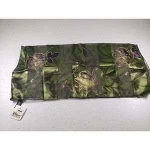 Meom Green Flowers Scarf 19x20 Moem 100% Scarf NWT